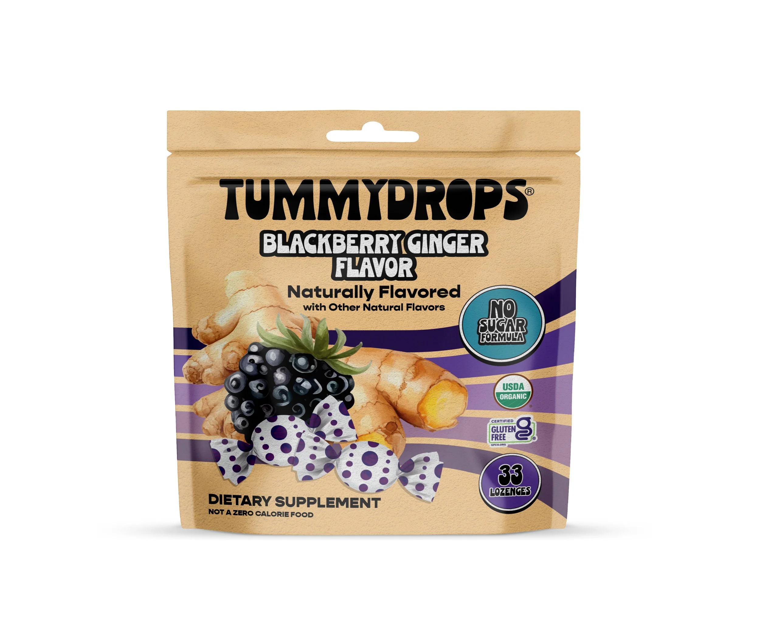 Tummydrops, No Sugar Sweet BlackBerry Ginger Flavor, Gluten Free